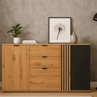 KOMODA VABRA ARTISAN/CRNO 150CM